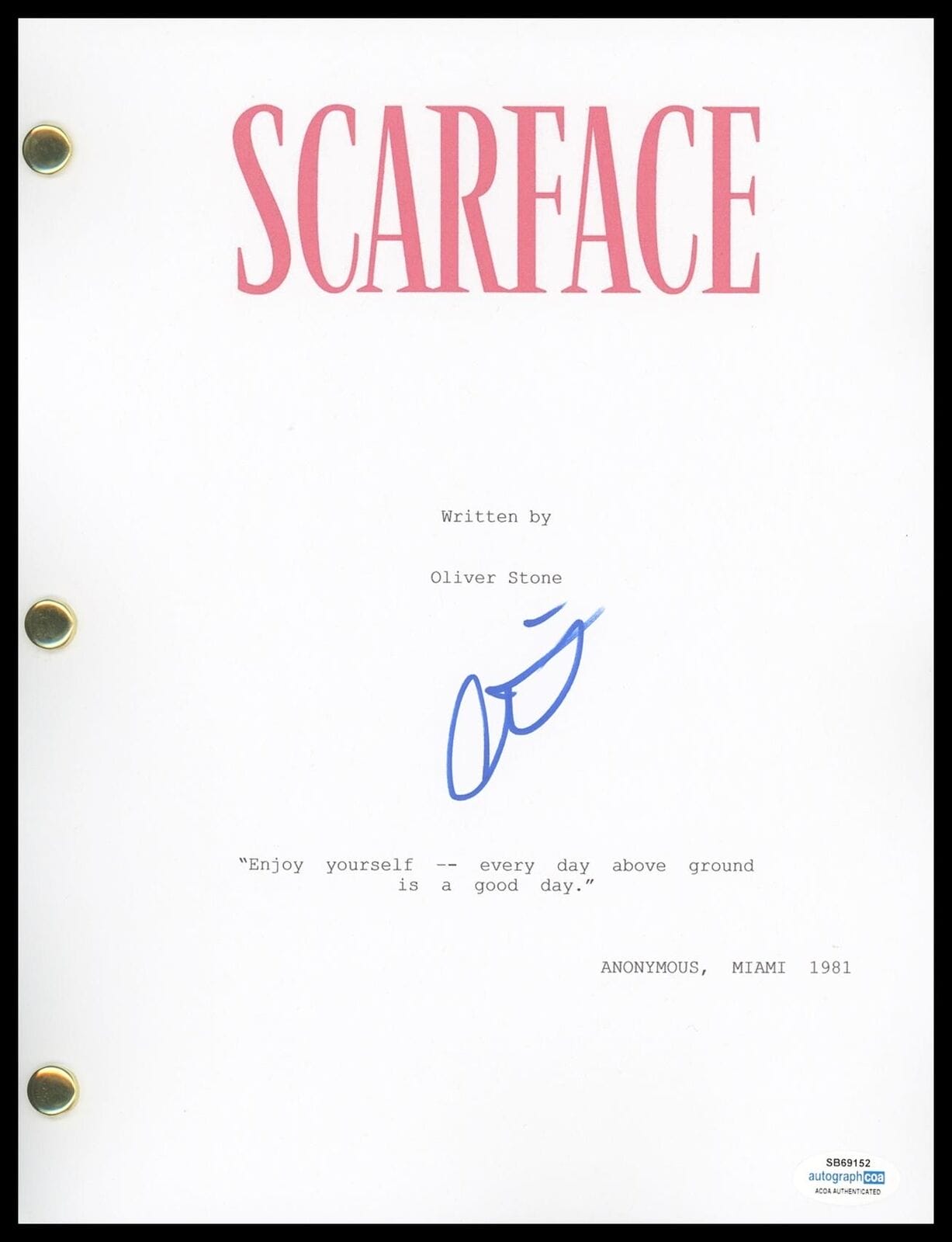 Al Pacino "Scarface" AUTOGRAPH Signed Full Complete Script Screenplay ...