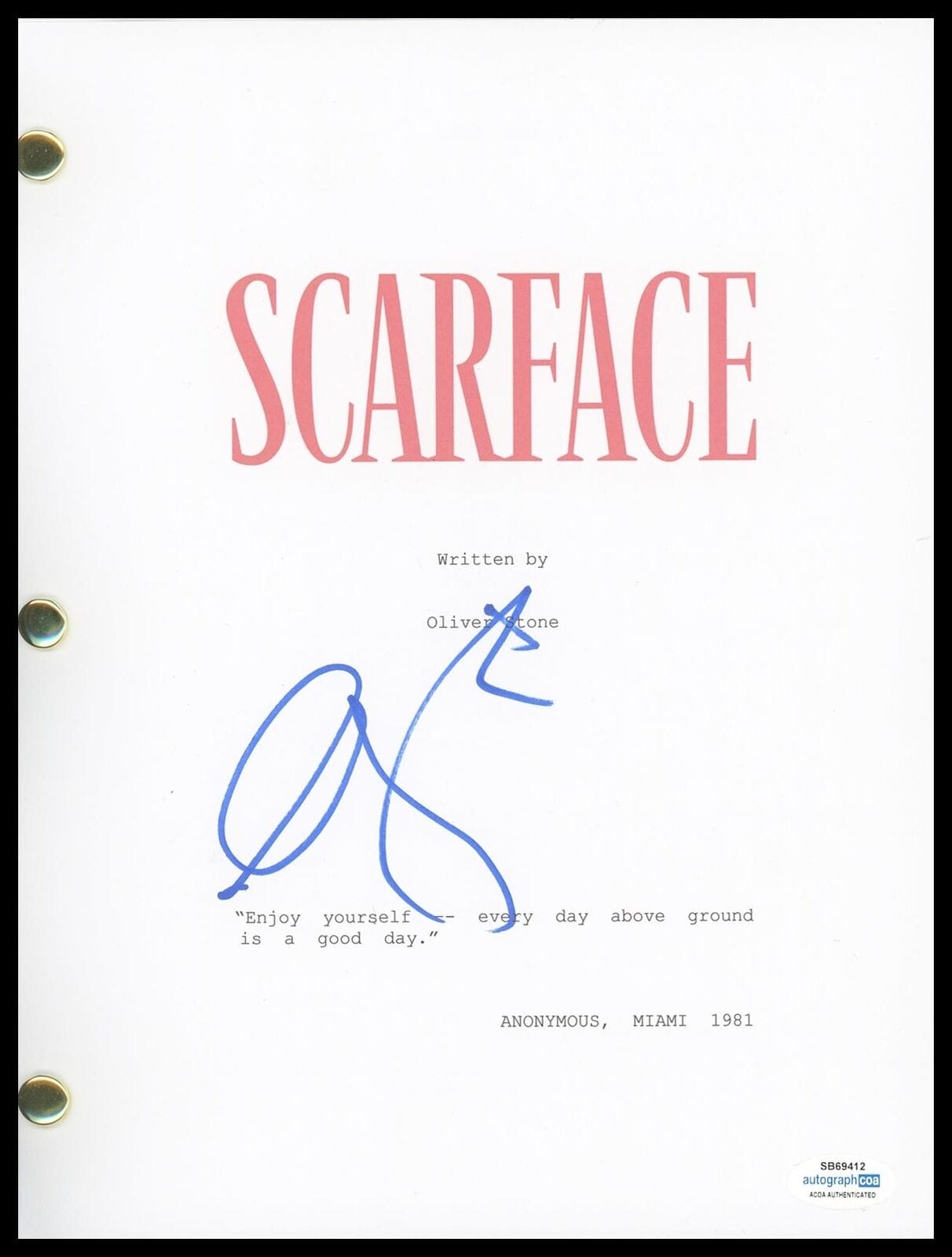 Al Pacino "Scarface" AUTOGRAPH Signed Full Complete Script Screenplay C ...