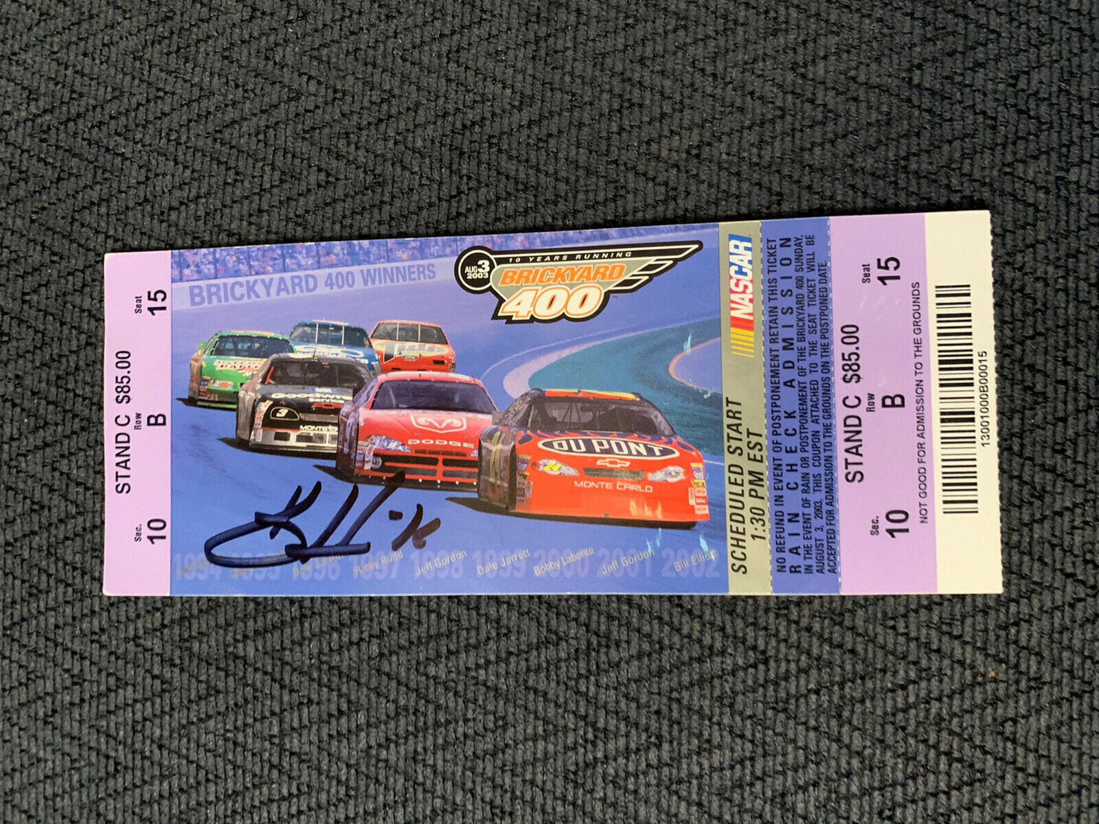 2003 Brickyard 400 Winner Kevin Harvick Signed Ticket Stub NASCAR ...