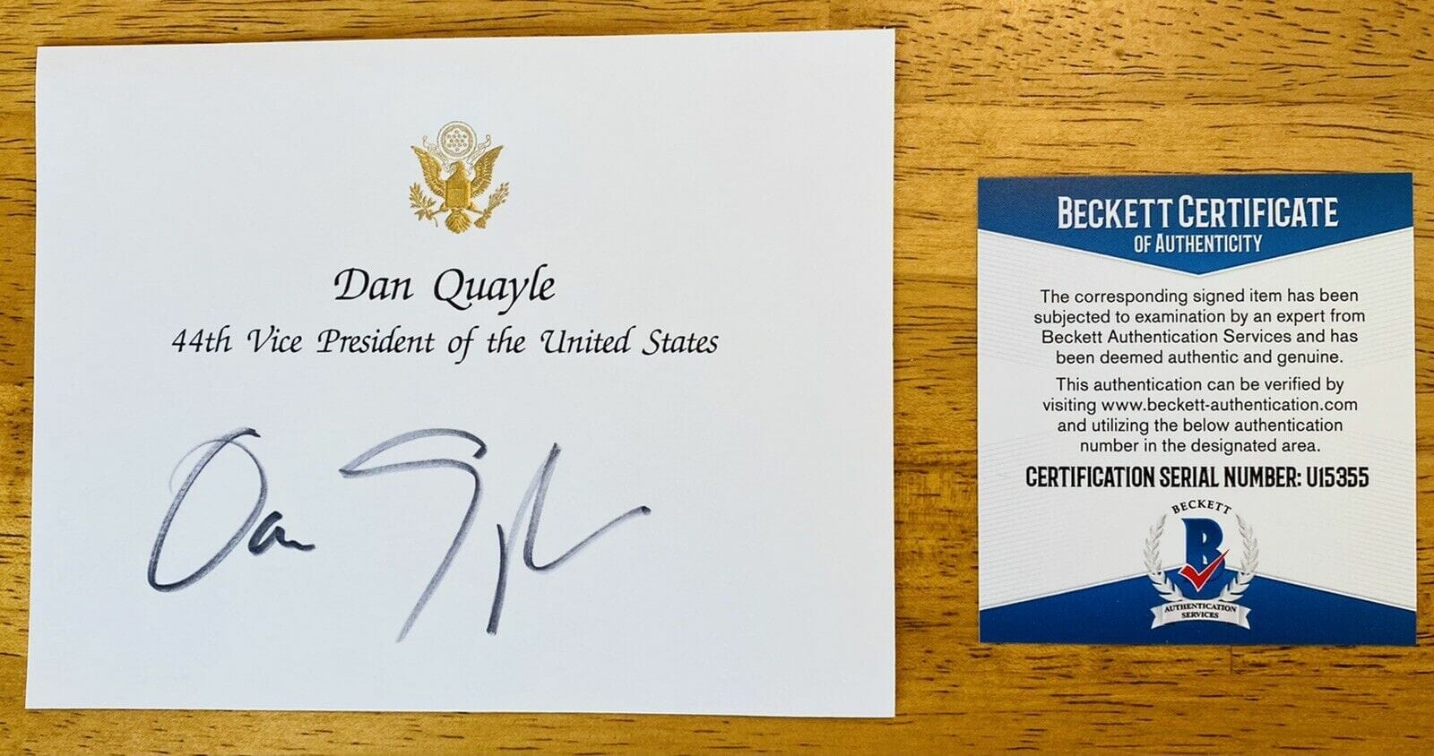 Dan Quayle Signed Autographed 4.25 x 5.5 Vice President Card BAS