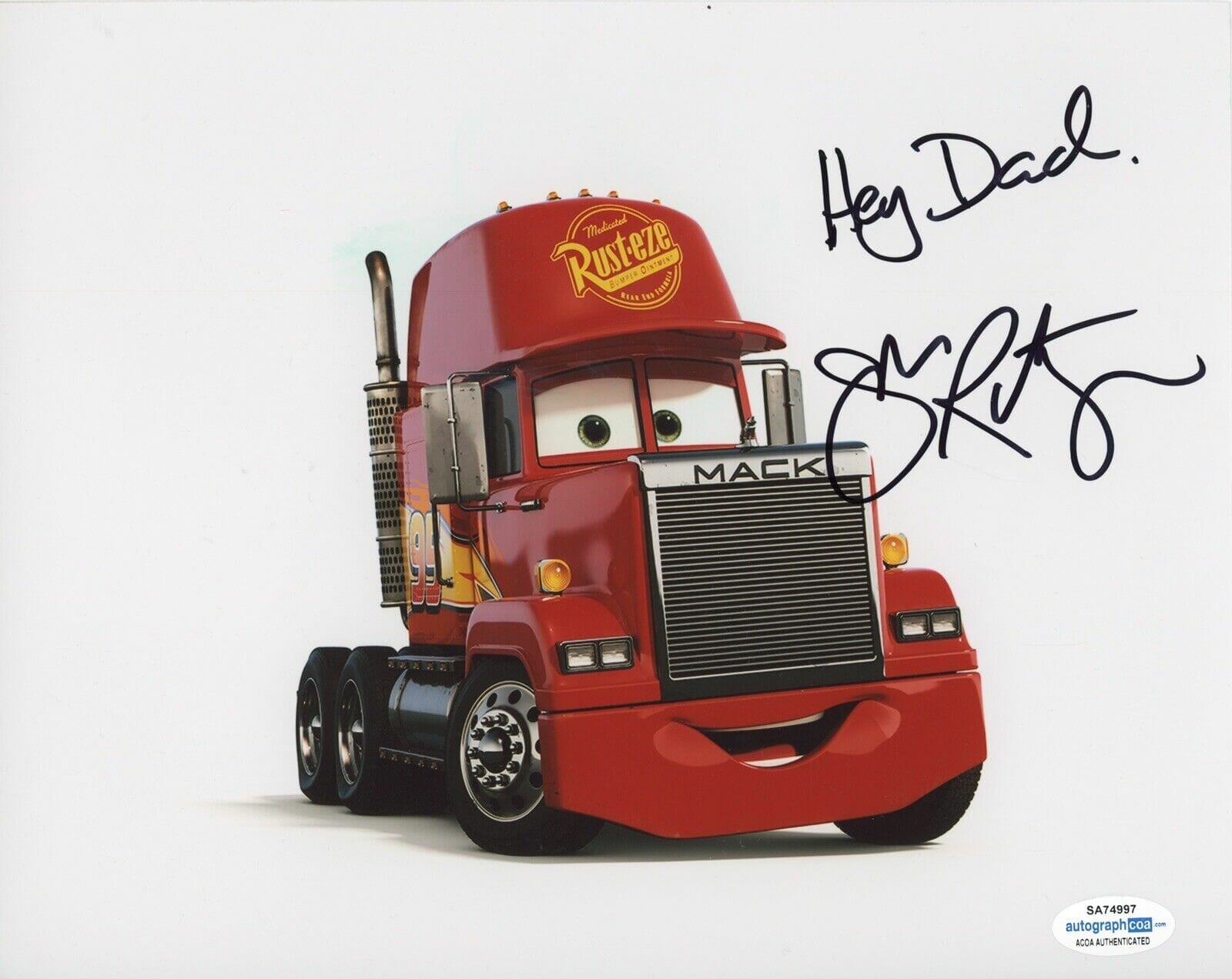 JOHN RATZENBERGER MACK DISNEY CARS SIGNED AUTOGRAPH 8x10 PHOTO ACOA COA ...