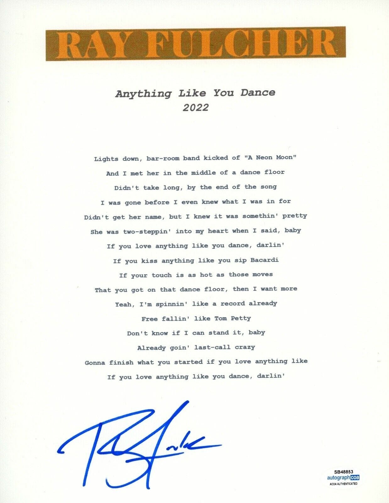 Crazy Autographed Lyric Sheets