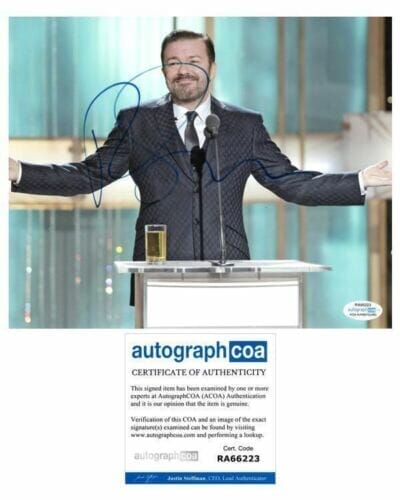 Ricky Gervais Best Golden Globes Speech Signed 8x10 Photo ACOA