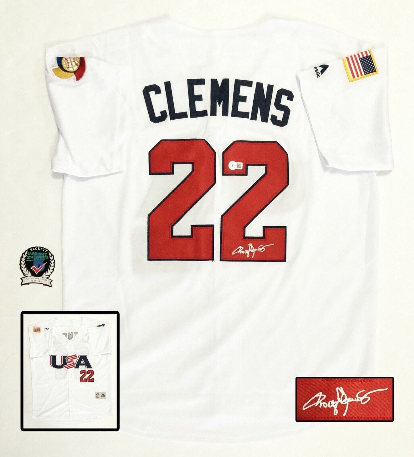 ROGER CLEMENS SIGNED AUTOGRAPHED STARTER RED BASEBALL JERSEY BECKETT BAS  COA