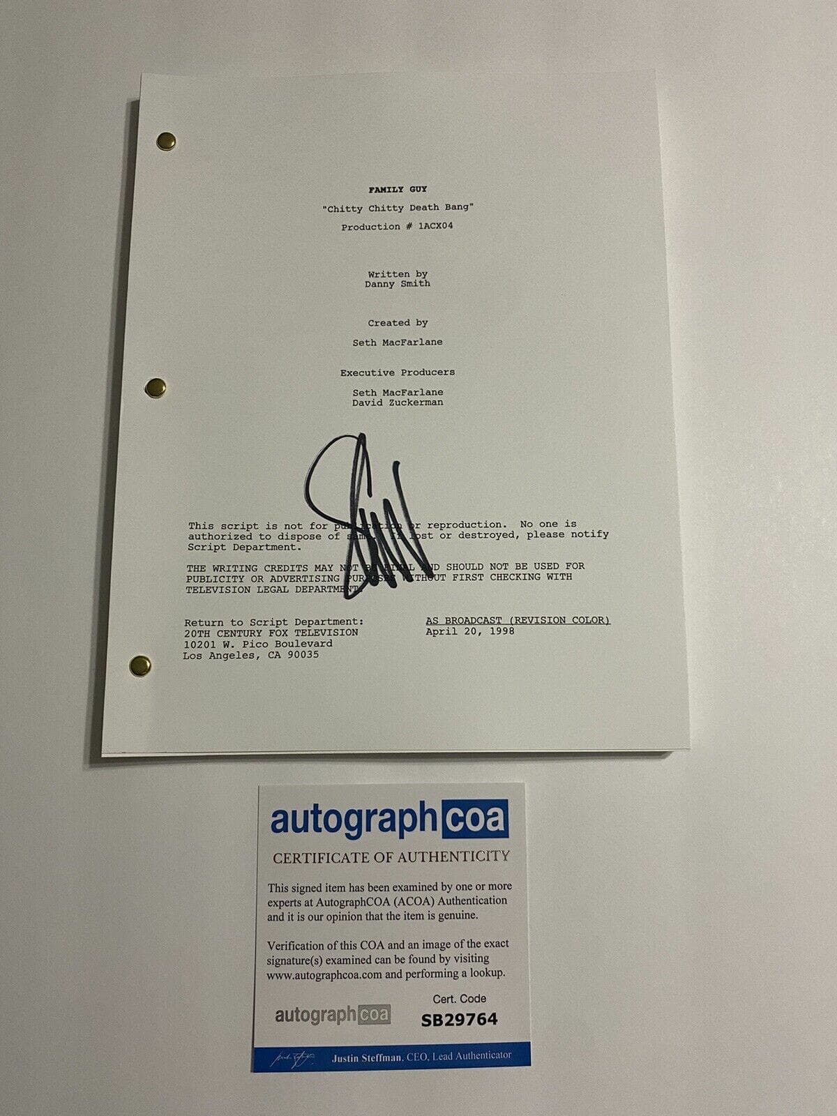 Seth Green Signed Autograph ‘FAMILY Guy’ Chitty Chitty Death Full ...