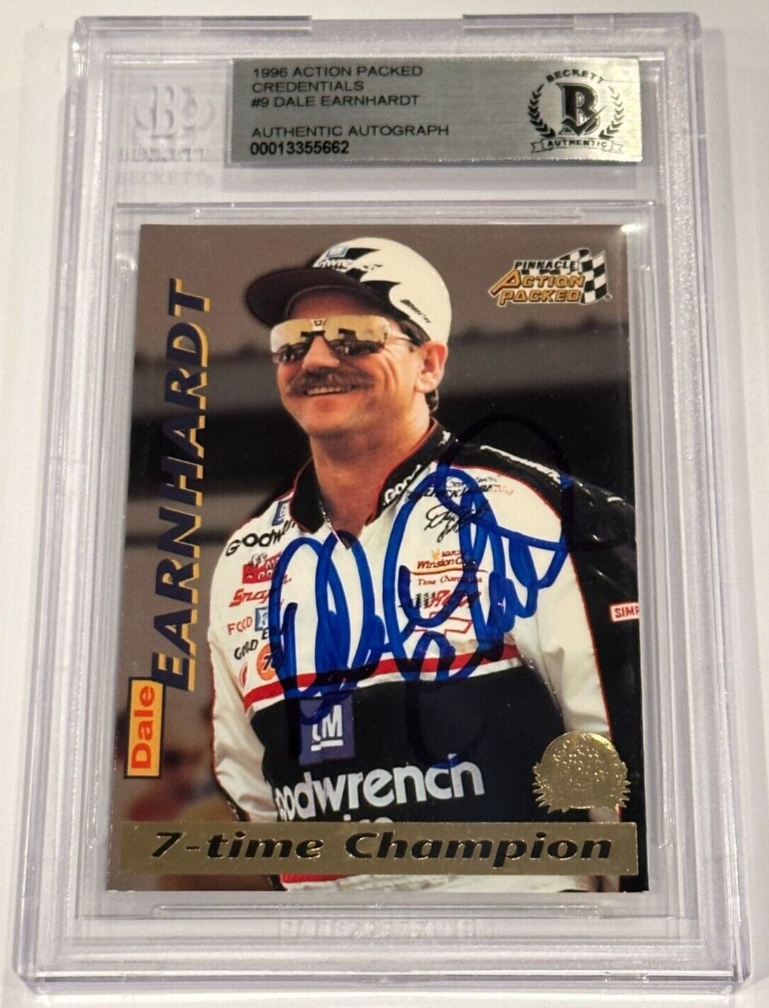 DALE EARNHARDT Signed 1996 ACTION PACKED CRED. Card #9 Beckett ...