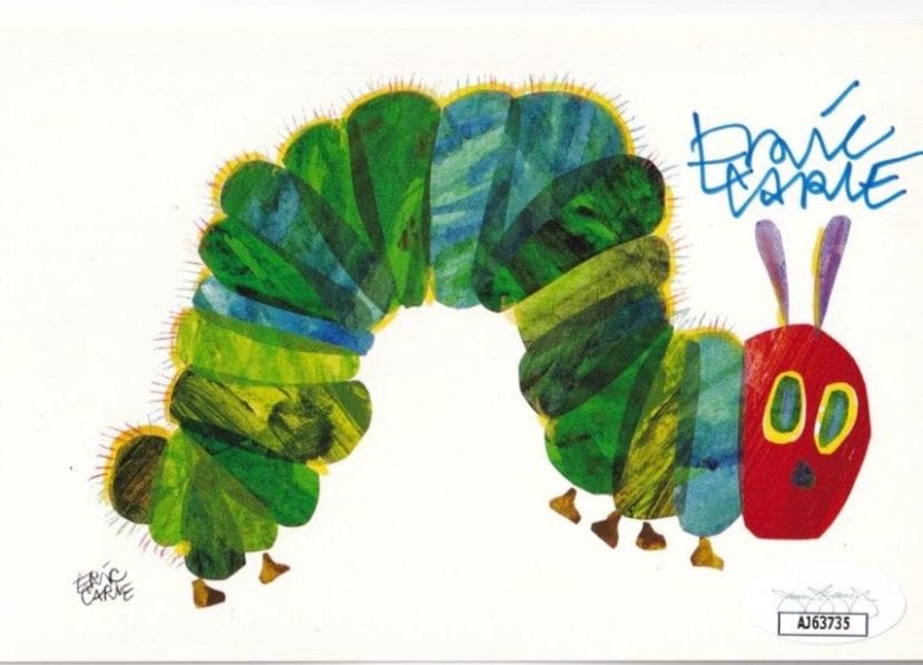 Eric Carle REAL hand SIGNED 4x6 Very Hungry Caterpillar 4x6 postcard ...