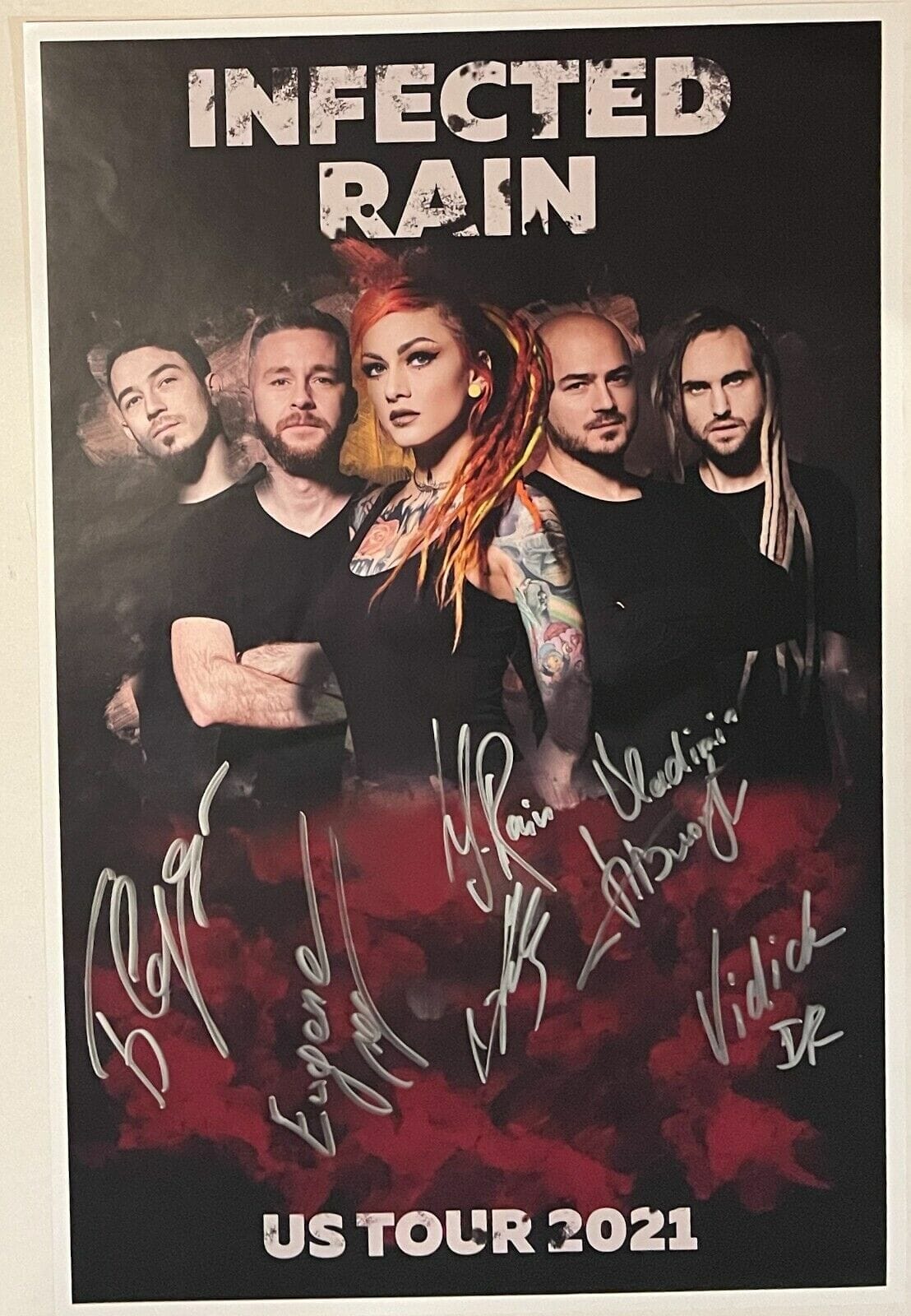 Infected Rain band REAL hand SIGNED 12x18 2021 Tour Poster #1 COA ...