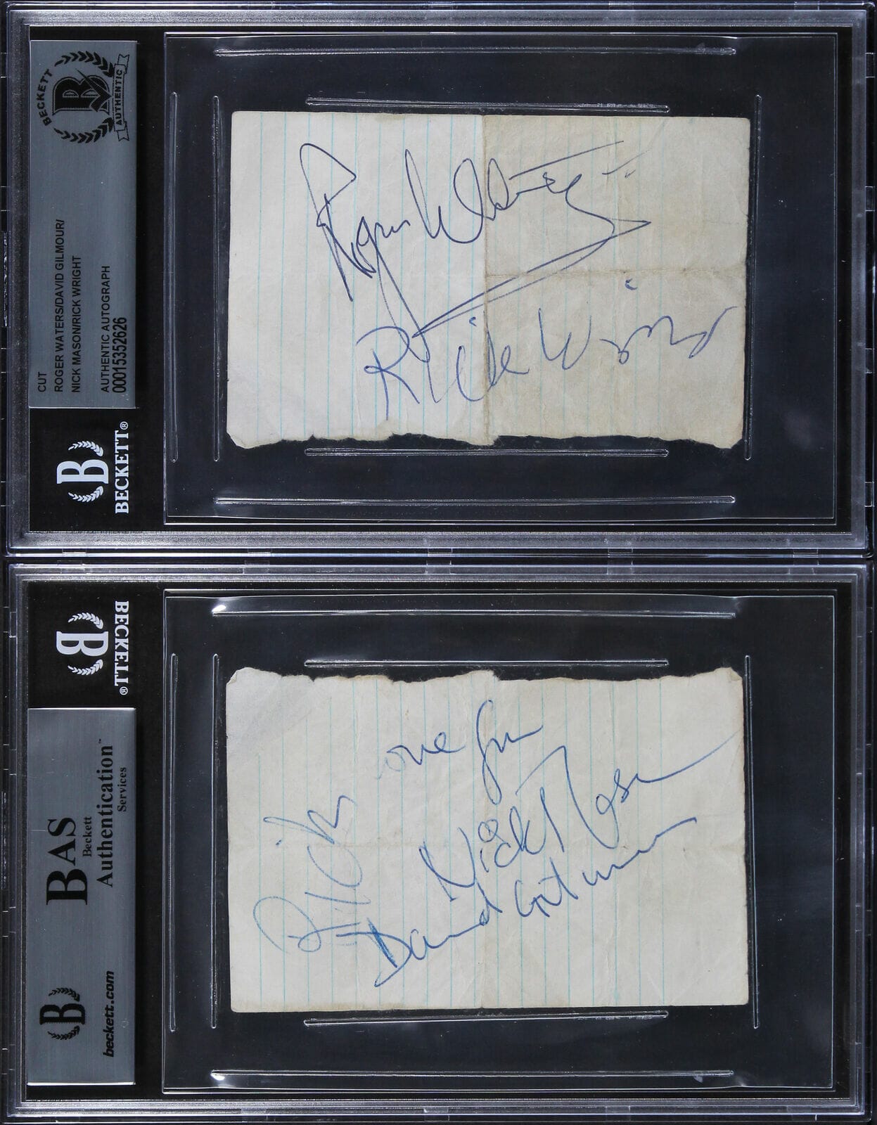 Pink Floyd (5) Gilmour, Waters, Wright, Mason Signed 2.75x4.25 Cut Sig ...