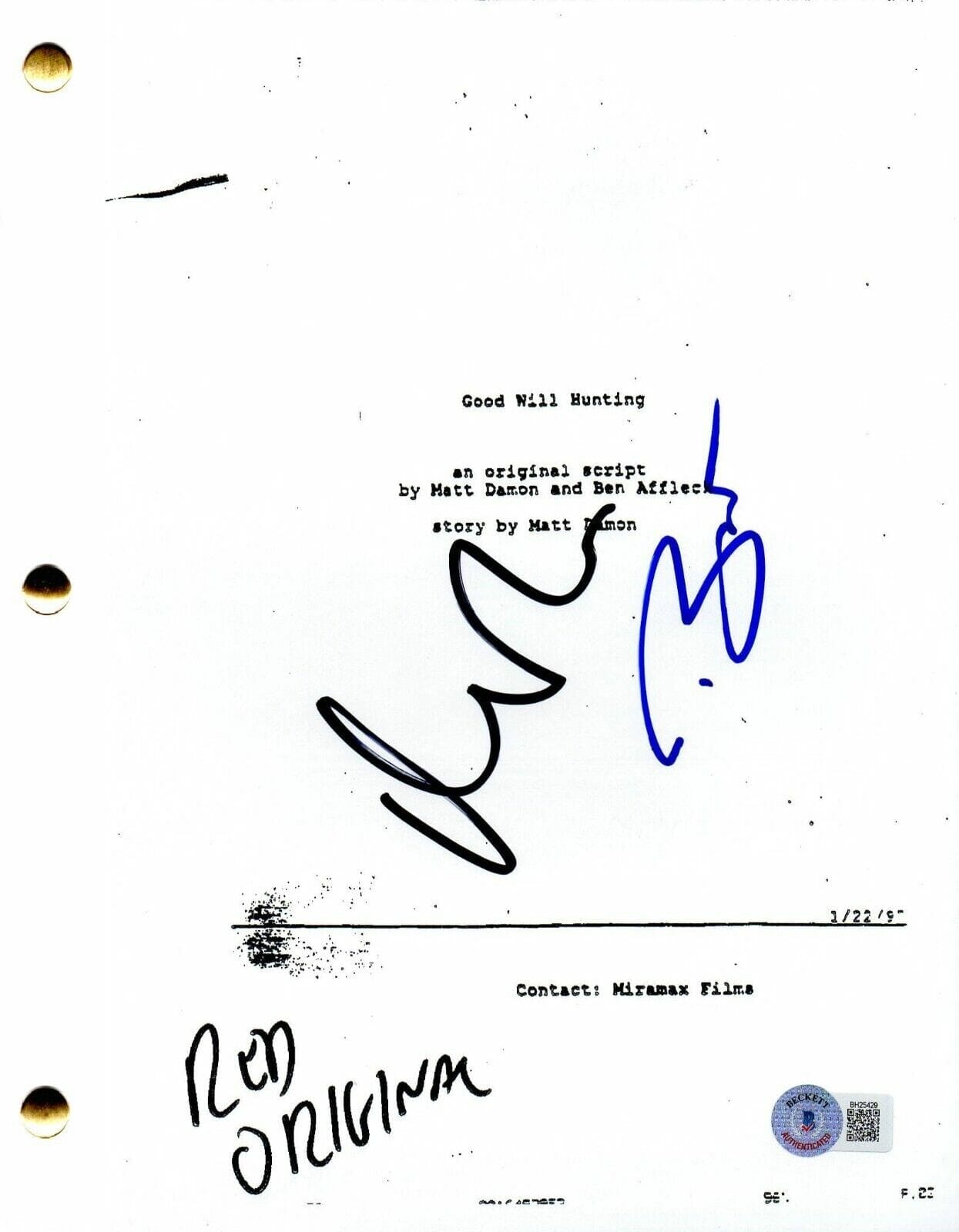 BEN AFFLECK MATT DAMON SIGNED GOOD WILL HUNTING FULL SCRIPT AUTOGRAPH ...