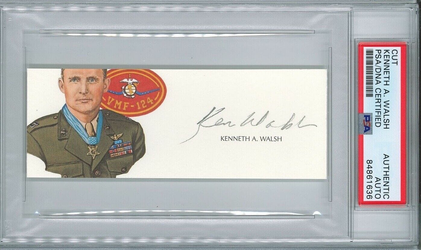 KENNETH WALSH SIGNED CUT SIGNATURE PSA DNA 84861636 (D) WWII ACE MOH ...