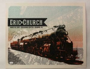 ERIC CHURCH SIGNED AUTOGRAPH 17X21 CONCERT TOUR POSTER – READING PA 3/16/12 JSA COLLECTIBLE MEMORABILIA