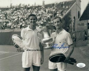 ROD LAVER+ROY EMERSON SIGNED 8×10 PHOTO TENNIS LEGENDS BOTH SIGNED JSA COLLECTIBLE MEMORABILIA