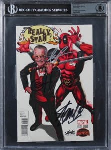 (3) STAN LEE, LIEFELD & HORN SIGNED DEADPOOL 001 VARIANT EDITION COMIC BAS SLAB COLLECTIBLE MEMORABILIA