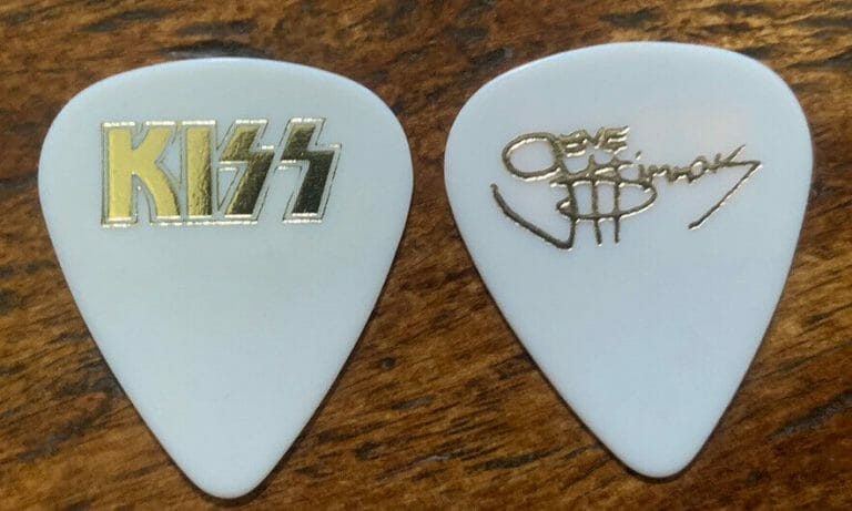 KISS GENE SIMMONS 1980’S ERA TOUR CONCERT ISSUED GUITAR PICK GOLD ON WHITE COLLECTIBLE MEMORABILIA