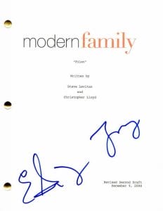 ERIC STONESTREET & JESSE TYLER FERGUSON SIGNED AUTOGRAPH MODERN FAMILY SCRIPT COLLECTIBLE MEMORABILIA