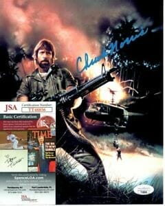 CHUCK NORRIS SIGNED 8×10 MISSING IN ACTION JAMES BRADDOCK PHOTO JSA COLLECTIBLE MEMORABILIA