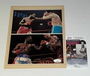 LARRY HOLMES & AARON PRYOR SIGNED BOXING MAGAZINE PAGE AUTOGRAPHED JSA COLLECTIBLE MEMORABILIA