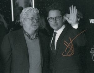 JJ ABRAMS SIGNED AUTOGRAPH 11×14 PHOTO – STAR WARS DIRECTOR WITH GEORGE LUCAS
 COLLECTIBLE MEMORABILIA