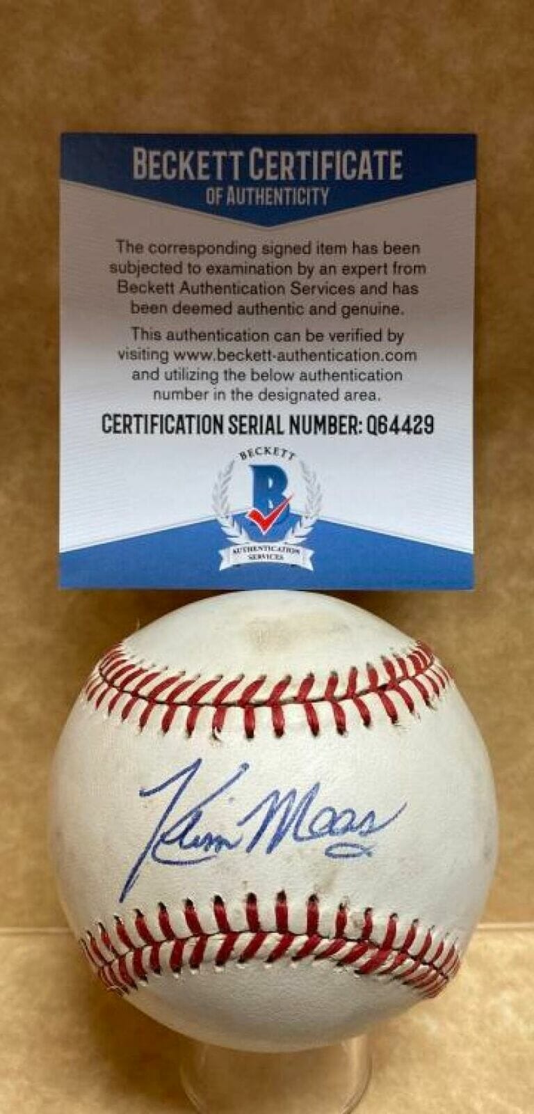KEVIN MAAS NEW YORK YANKEES SIGNED AUTOGRAPHED A.L. BASEBALL BECKETT Q64429
 COLLECTIBLE MEMORABILIA
