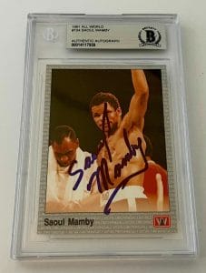SAOUL MAMBY BOXING SIGNED 1991 ALL WORLD #104 CARD AUTOGRAPHED BECKETT SLABBED 2
 COLLECTIBLE MEMORABILIA