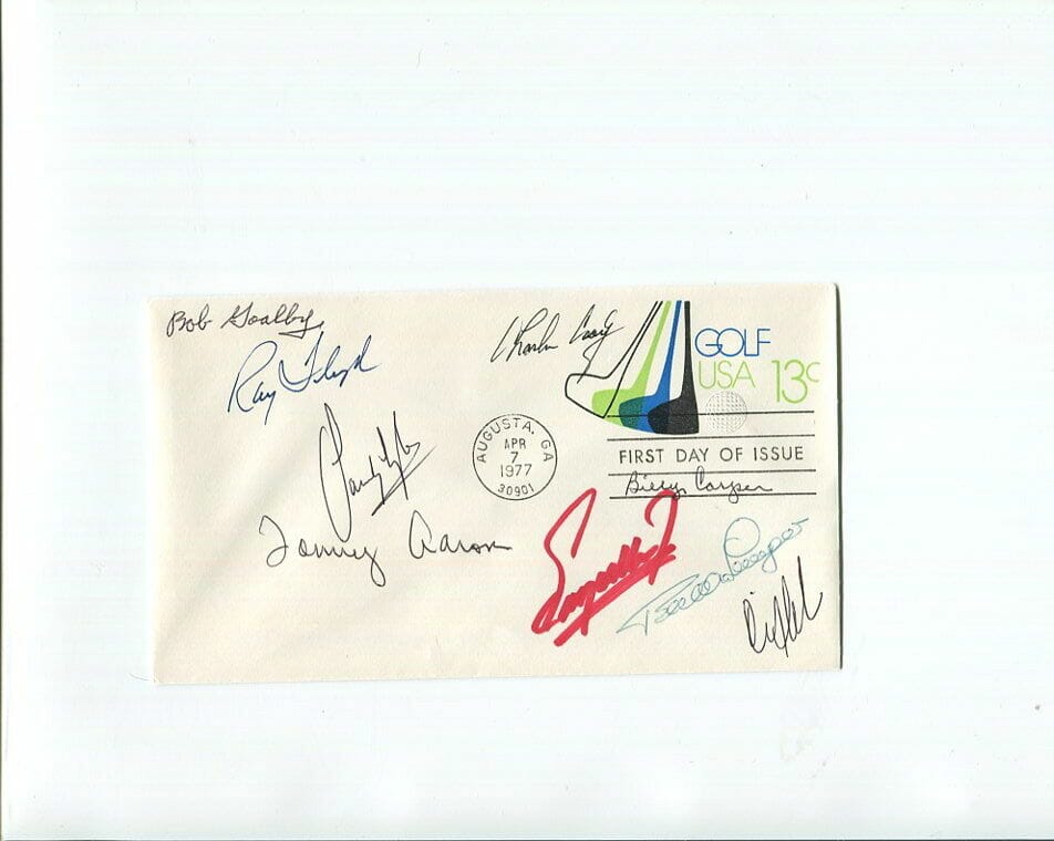 MASTERS GOLF CHAMPIONS SIGNED FIRST DAY COVER+COA SIGNED BY 9 MASTERS WINNERS
 COLLECTIBLE MEMORABILIA