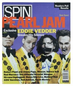 EDDIE VEDDER PEARL JAM AUTHENTIC SIGNED JANUARY 1995 SPIN MAGAZINE BAS #AB14583
 COLLECTIBLE MEMORABILIA