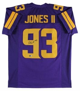 PATRICK JONES AUTHENTIC SIGNED PURPLE COLOR RUSH PRO STYLE JERSEY BAS WITNESSED
 COLLECTIBLE MEMORABILIA