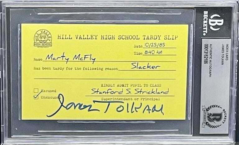 JAMES TOLKAN SIGNED GRADED 10 SLABBED BACK TO THE FUTURE TARDY SLIP BECKETT
 COLLECTIBLE MEMORABILIA