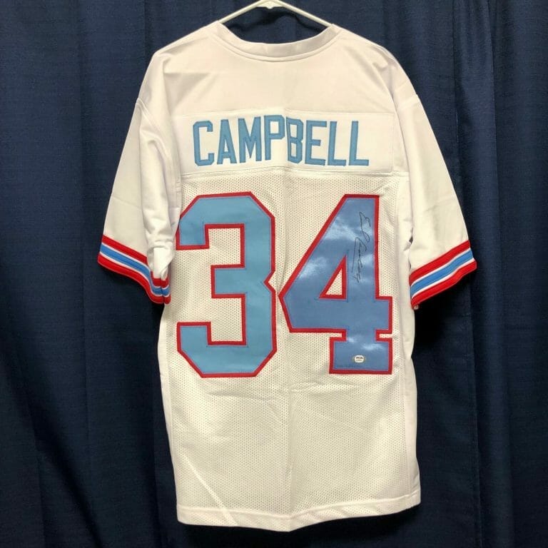 Earl Campbell // Signed Houston Oilers Running White Jersey Photo