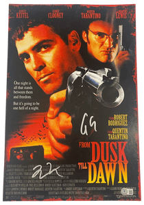 QUENTIN TARANTINO GEORGE CLOONEY SIGNED 12X18 PHOTO FROM DUSK TILL DAWN BAS 1 COLLECTIBLE MEMORABILIA