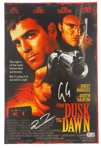 QUENTIN TARANTINO GEORGE CLOONEY SIGNED 12X18 PHOTO FROM DUSK TILL DAWN BAS 5 COLLECTIBLE MEMORABILIA