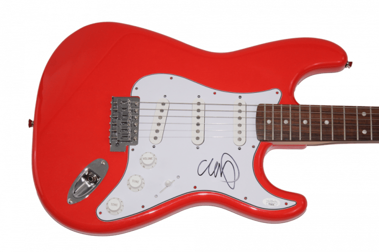 CHRIS MARTIN SIGNED AUTOGRAPH FULL SIZE RED FENDER ELECTRIC GUITAR COLDPLAY JSA COLLECTIBLE MEMORABILIA