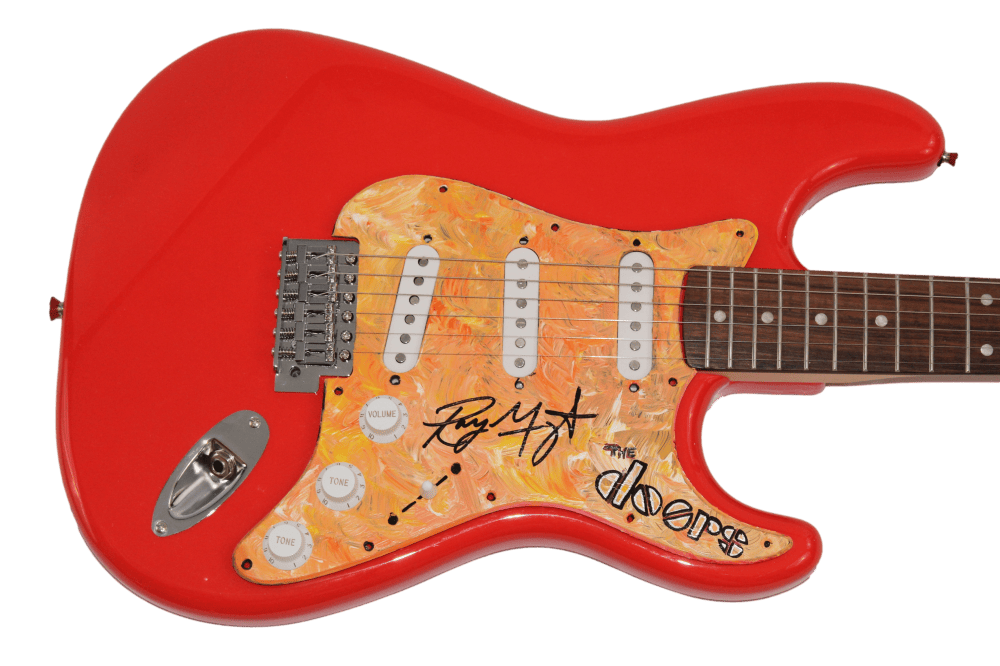 RAY MANZAREK SIGNED AUTOGRAPH HAND-PAINTED FENDER ELECTRIC GUITAR THE DOORS JSA COLLECTIBLE MEMORABILIA