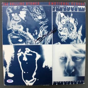 KEITH RICHARDS SIGNED ROLLING STONES EMOTIONAL RESCUE ALBUM COVER PSA #AA01976 COLLECTIBLE MEMORABILIA