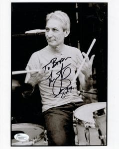 CHARLIE WATTS HAND SIGNED 8×10 PHOTO THE ROLLING STONES TO BRIAN JSA COLLECTIBLE MEMORABILIA