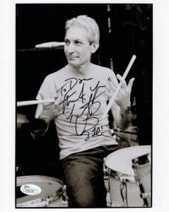 CHARLIE WATTS HAND SIGNED 8×10 PHOTO THE ROLLING STONES TO DAN JSA COLLECTIBLE MEMORABILIA