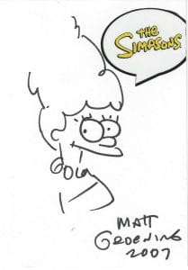 MATT GROENING SIGNED INDEX CARD THE SIMPSONS 3 X 5 DRAWING DOODLE JSA LOA COLLECTIBLE MEMORABILIA