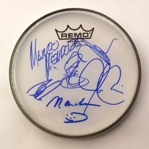 JOURNEY BAND (X6) SIGNED AUTOGRAPH 8″ DRUMHEAD – ARNEL PINEDA, NEAL SCHON +4 JSA COLLECTIBLE MEMORABILIA