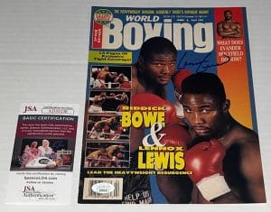 LENNOX LEWIS HEAVYWEIGHT CHAMP SIGNED BOXING MAGAZINE PAGE AUTOGRAPHED JSA COLLECTIBLE MEMORABILIA