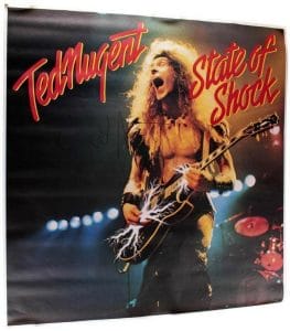 TED NUGENT AUTOGRAPHED 1979 HUGE ORIGINAL 42×43 STATE OF SHOCK LP POSTER COLLECTIBLE MEMORABILIA