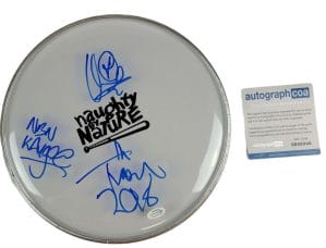 NAUGHTY BY NATURE AUTOGRAPHED 12 INCH CLEAR DRUM HEAD DRUMHEAD ACOA COLLECTIBLE MEMORABILIA