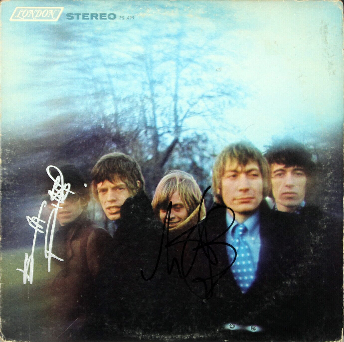 ROLLING STONES KEITH RICHARDS & CHARLIE WATTS SIGNED ALBUM COVER W/ VINYL BAS COLLECTIBLE MEMORABILIA