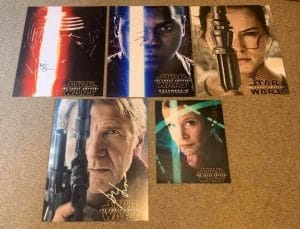 CARRIE FISHER HARRISON FORD DAISY RIDLEY BOYEGA DRIVER STAR WARS SIGNED TFA SET COLLECTIBLE MEMORABILIA
