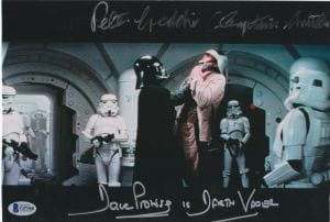 PETER GEDDIS & DAVE PROWSE STAR WARS SIGNED ANH DARTH VADER 8×12 BECKETT COA COLLECTIBLE MEMORABILIA