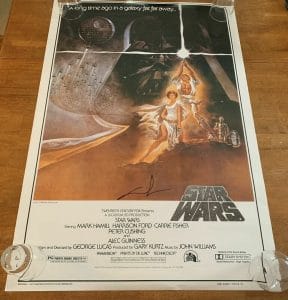 STAR WARS A NEW HOPE SIGNED 27×40 POSTER BY GEORGE LUCAS K9 HOLO SWAU COA PROOF COLLECTIBLE MEMORABILIA