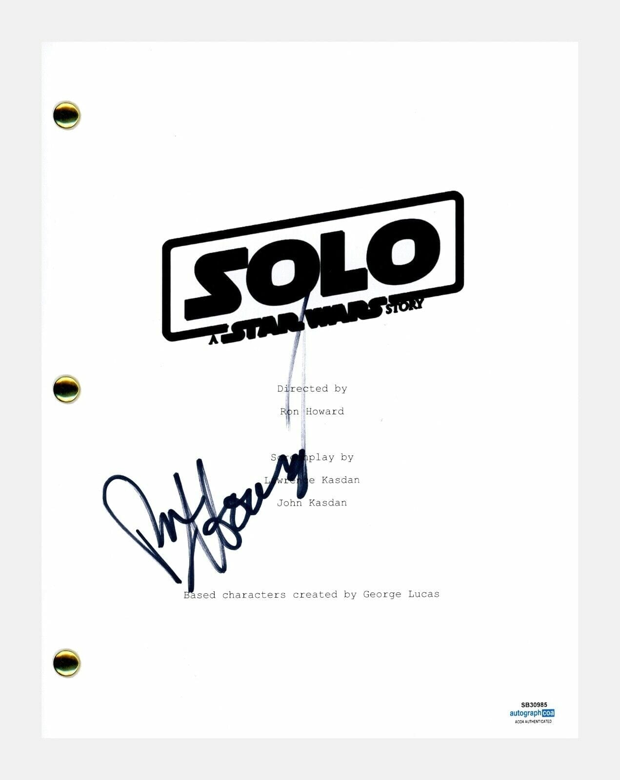 RON HOWARD SIGNED AUTOGRAPHED SOLO A STAR WARS STORY MOVIE SCRIPT ACOA COA COLLECTIBLE MEMORABILIA
