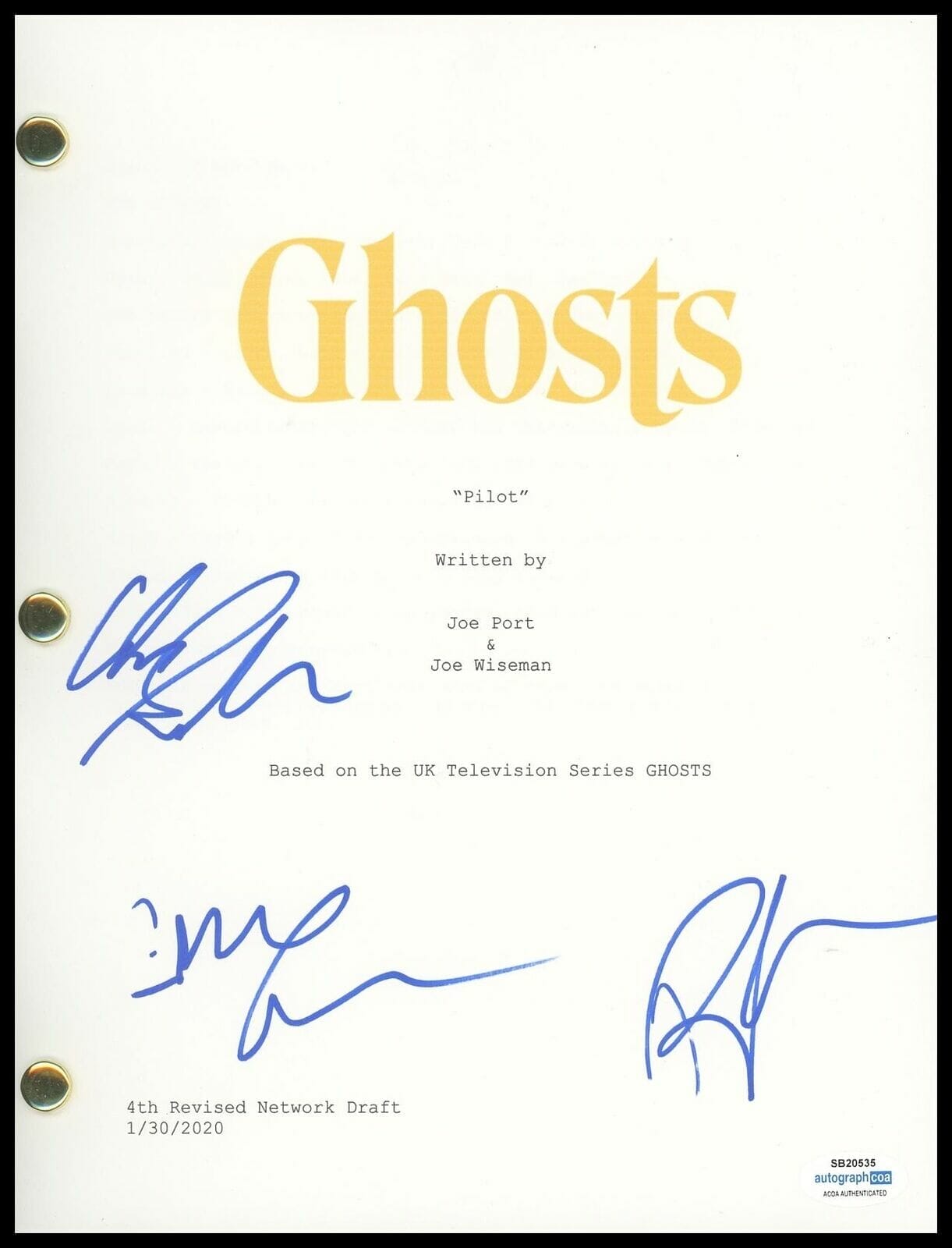 Rose McIver, Asher Grodman, Richie Moriarty "Ghosts" SIGNED Pilot