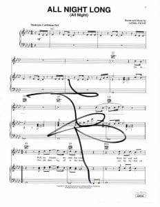 LIONEL RICHIE SIGNED AUTOGRAPH ALL NIGHT LONG SHEET MUSIC – CAN’T SLOW DOWN JSA COLLECTIBLE MEMORABILIA