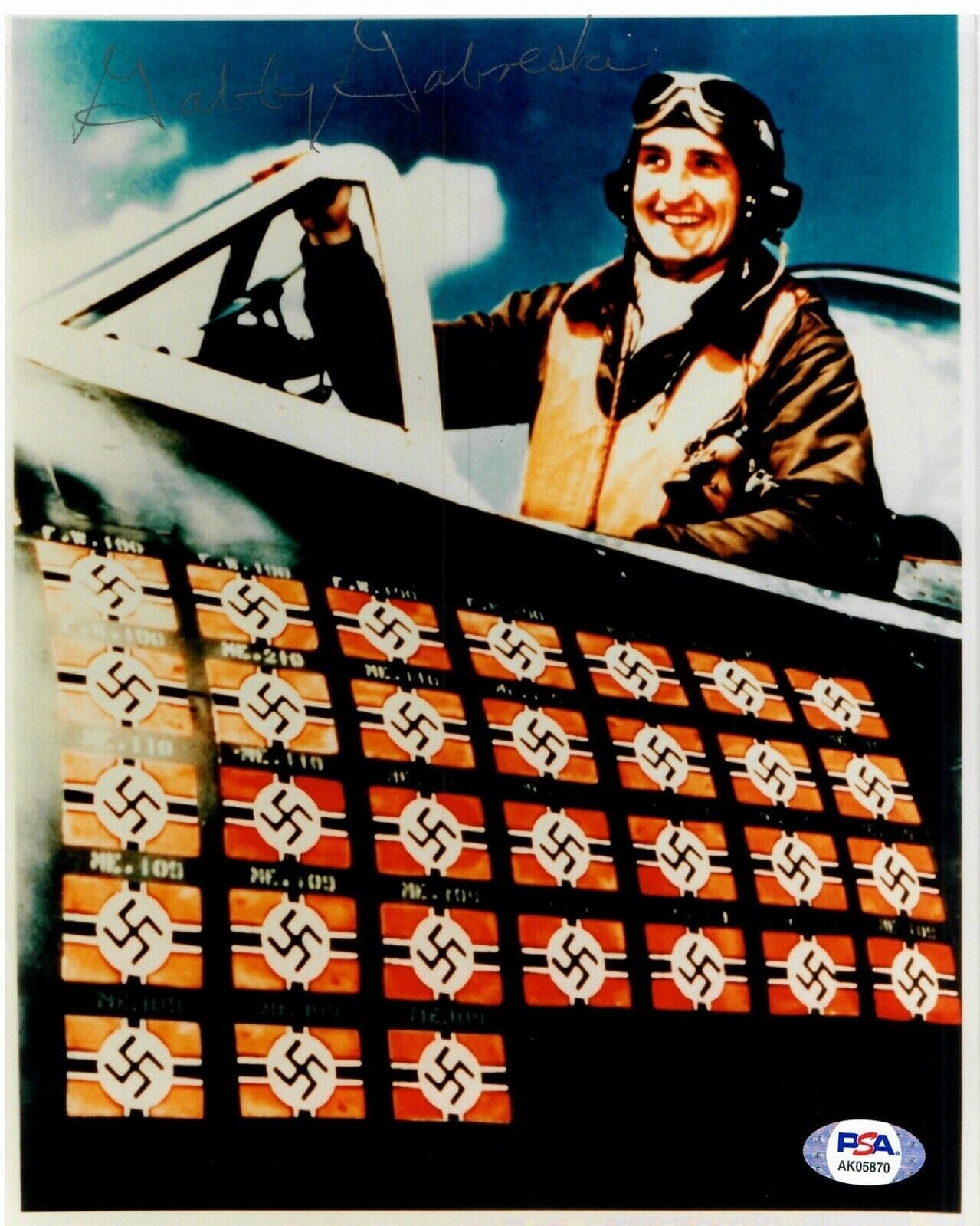 GABBY GABRESKI SIGNED 8X10 PSA DNA AK05870 (D) WWII USAAF ACE 56TH FG ...